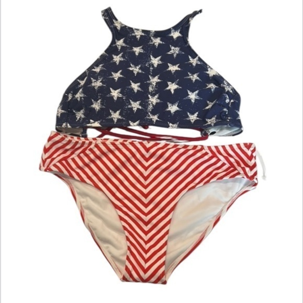 Xhilaration stars stripes halter bikini swim swimsuit set size medium new